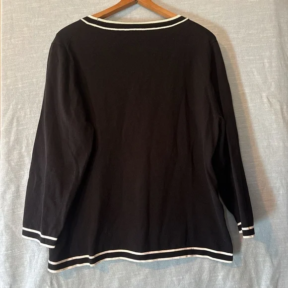 CeCe Sweater Pullover 3/4 Sleeve Black/White Trim Women’sSz XL - Picture 2 of 6